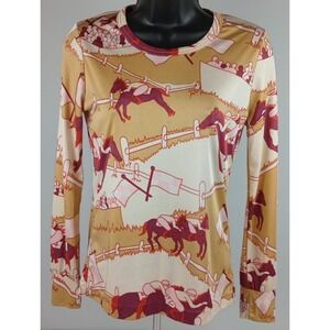 VTG Aileen Teen Junior L Sateen Maroon Gold Cream Horse Long Sleeve Shirt